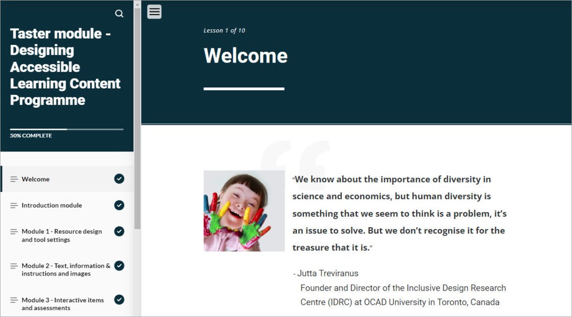 Front page of the Designing Accessible Learning Content Programme Taster Module